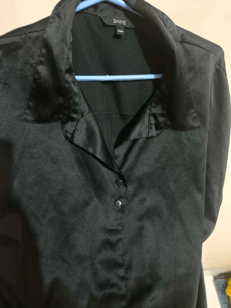 Black Satin Half Shirt