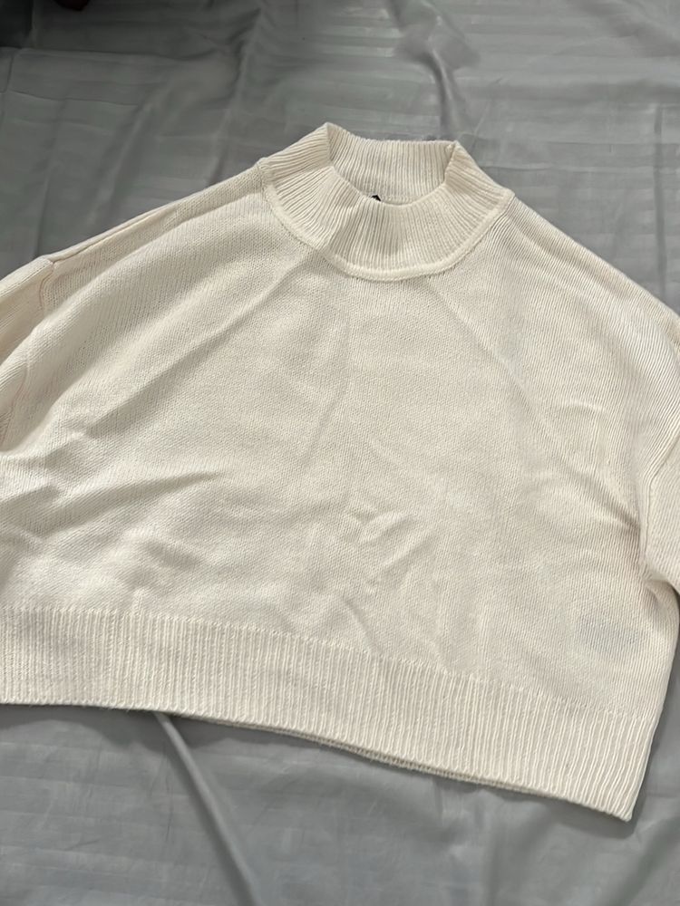 Crop White High Neck Sweater H&m