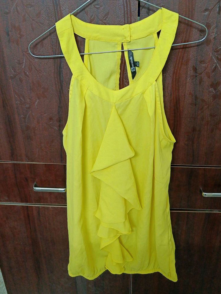 Pantaloons Yellow Spaghetti Neck Top(Size L)