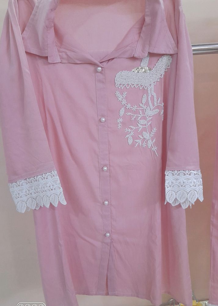 Peach Pinkish Cord Set/night Suit