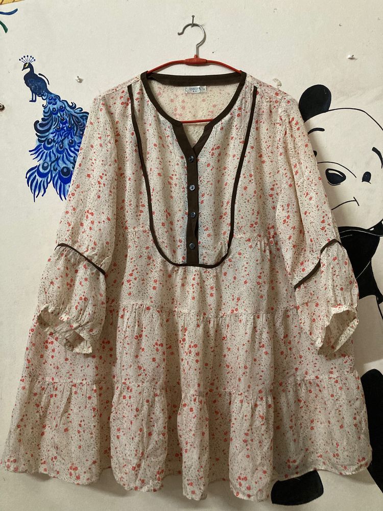 Vintage Peach Floral Korean Dress