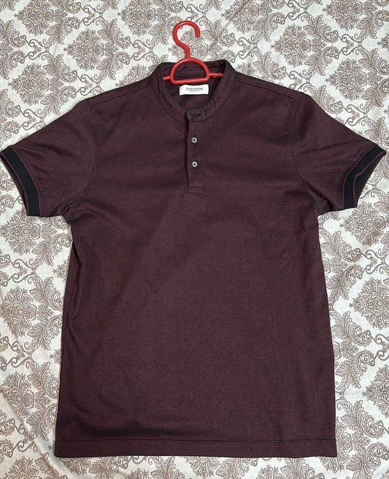 Indigo nation Henley Neck Burgundy Tshirt