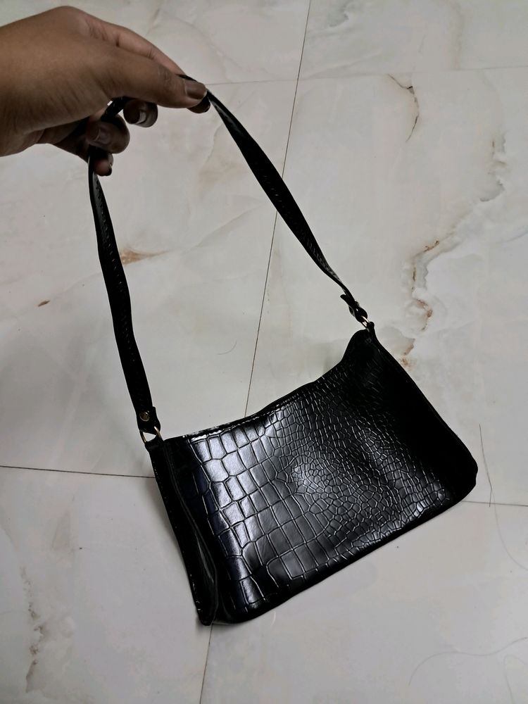 Black Leather Sling Bag