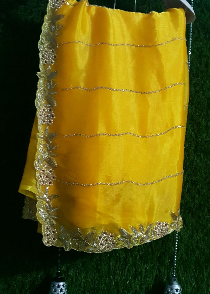 Beautiful hand work yellow saree