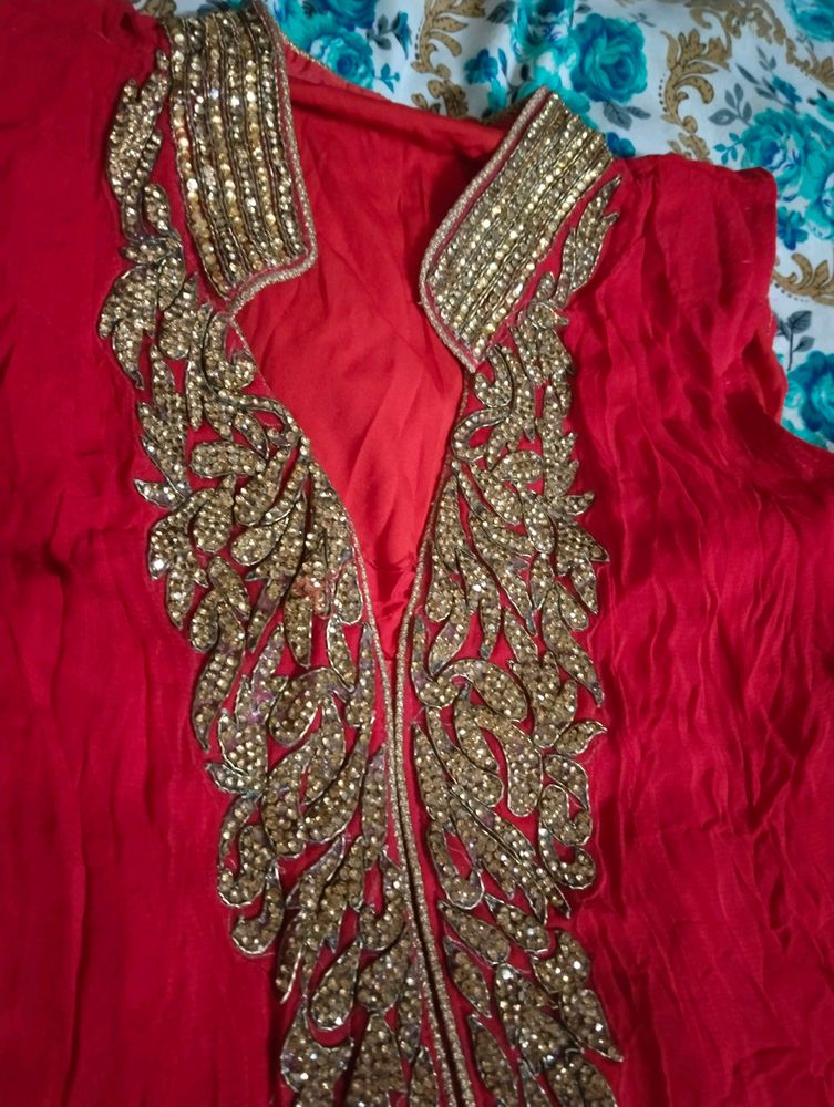 Red Frock Full Stone Couler Work For Party Wear..