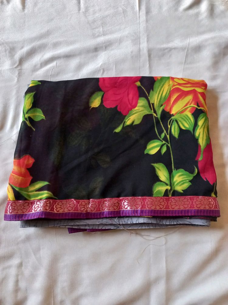 New Black Grey Saree With A Joint