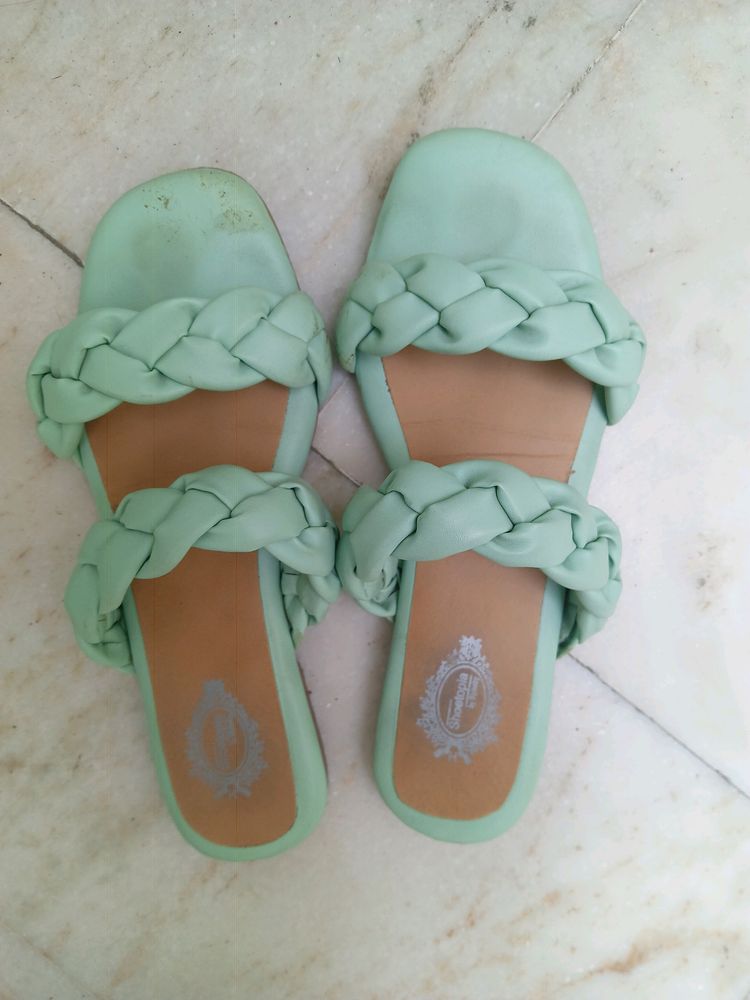 Shoetopia Green Braided Flats Size -38