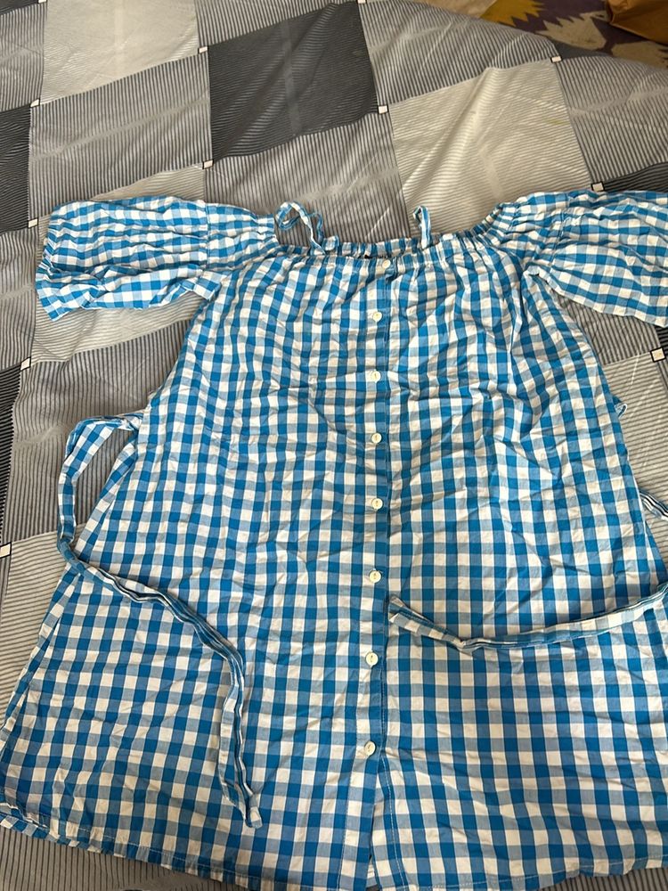 Blue And White Checked Cotton Dress