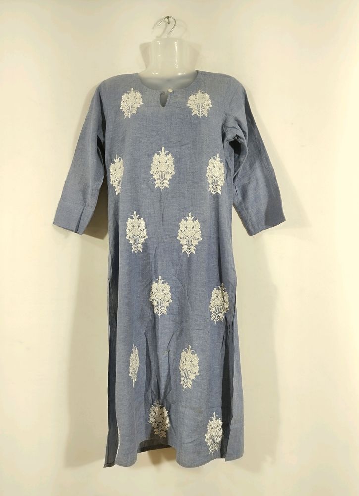 Blue Floral Embroidered Kurti ( Women)