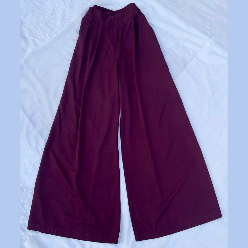 Wine Side Zip Soft Flared High rise Trouser Pants