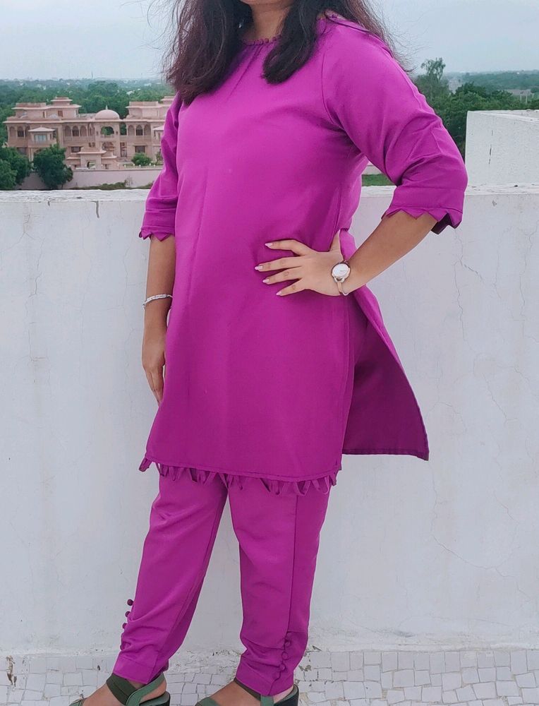 Satin Kurti pent set💜