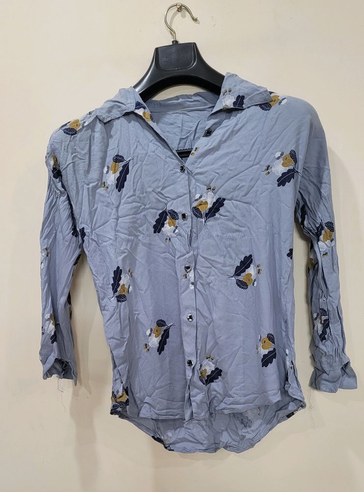 Grey blue Rayon Floral Shirt