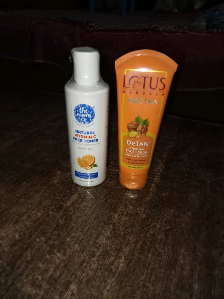 VITAMIN C FACE TONER+DeTAN Scrub,LOTUS+the moms co