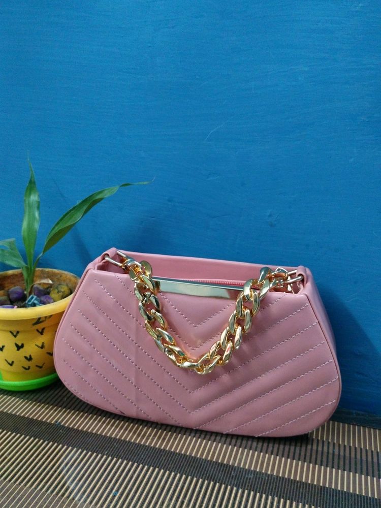 Beautiful Peach Colour Handbag+Sidebag