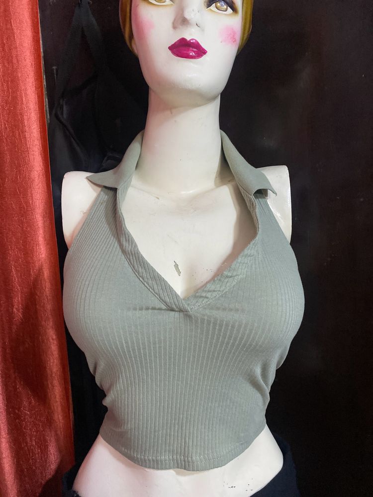 H&M Sage Green Collared Top