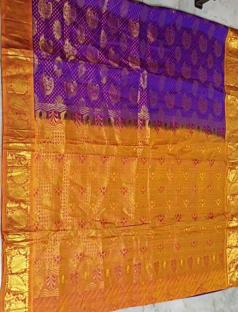 Purple And Gold Pure Kanchipuram Silk Saree