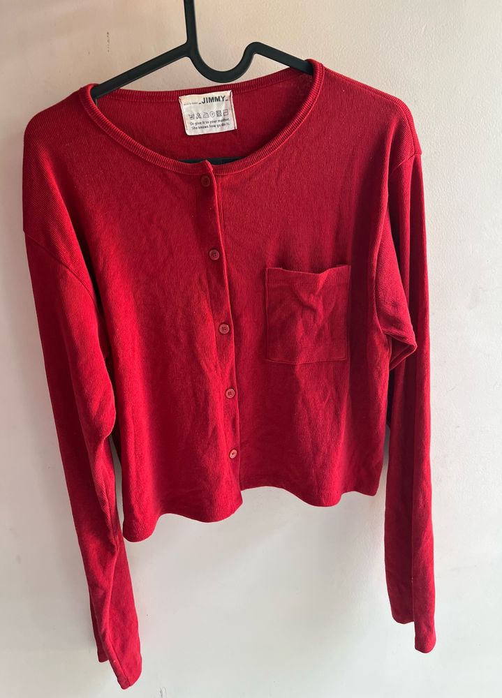 Red Ribbed Sweater Top