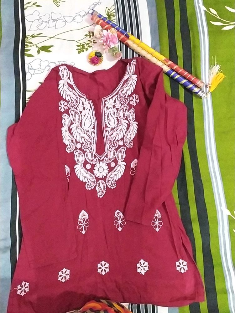 Chikankari Work Short Kurti For College Going Girl