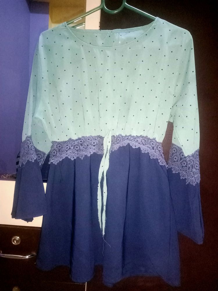 Green And Navy Blue Top