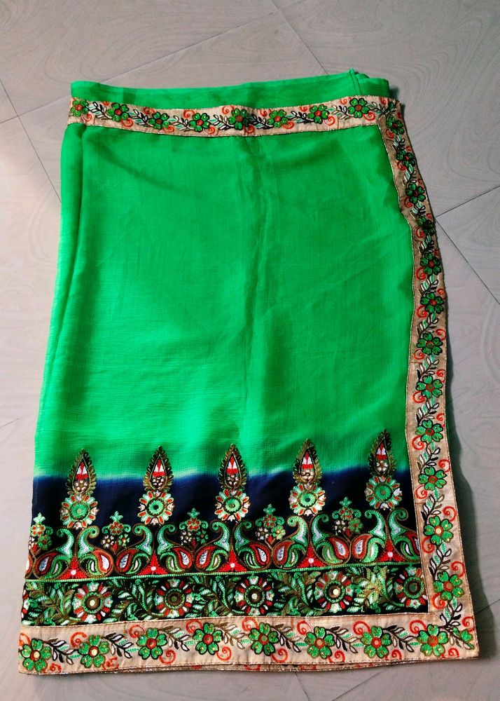 Green N Blue Colour Silk Saree 3d Embroidery