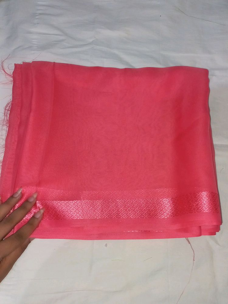 New Satin Patta Saree Pink Colour