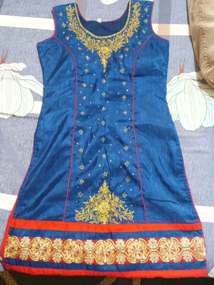 Blue Colour Heavy Work Kurti