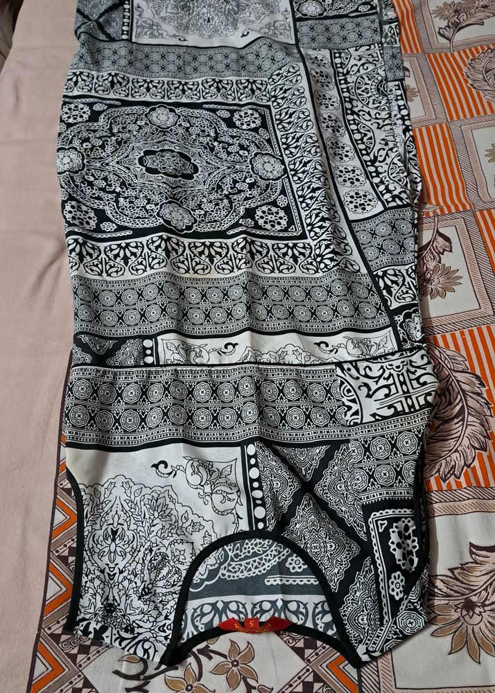 Jaipuri Print Black And White Kurti