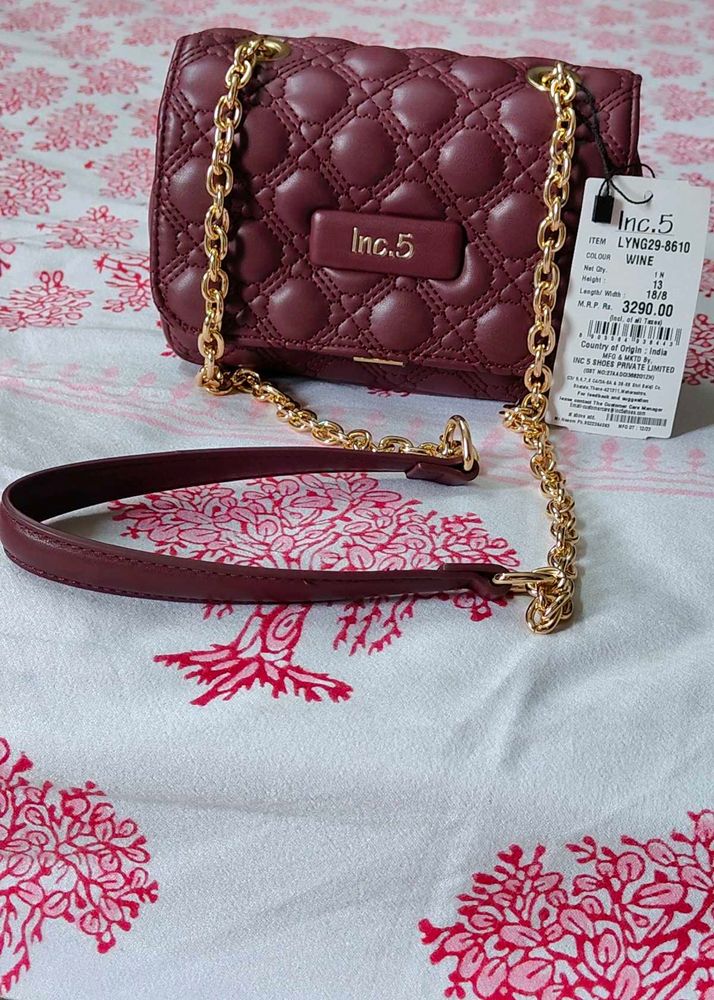 INC.5 Women Wine Quilted Sling Bag