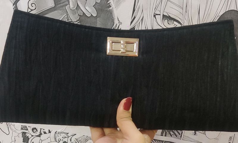 Polyester Cotton Blend Ribbed Black Purse