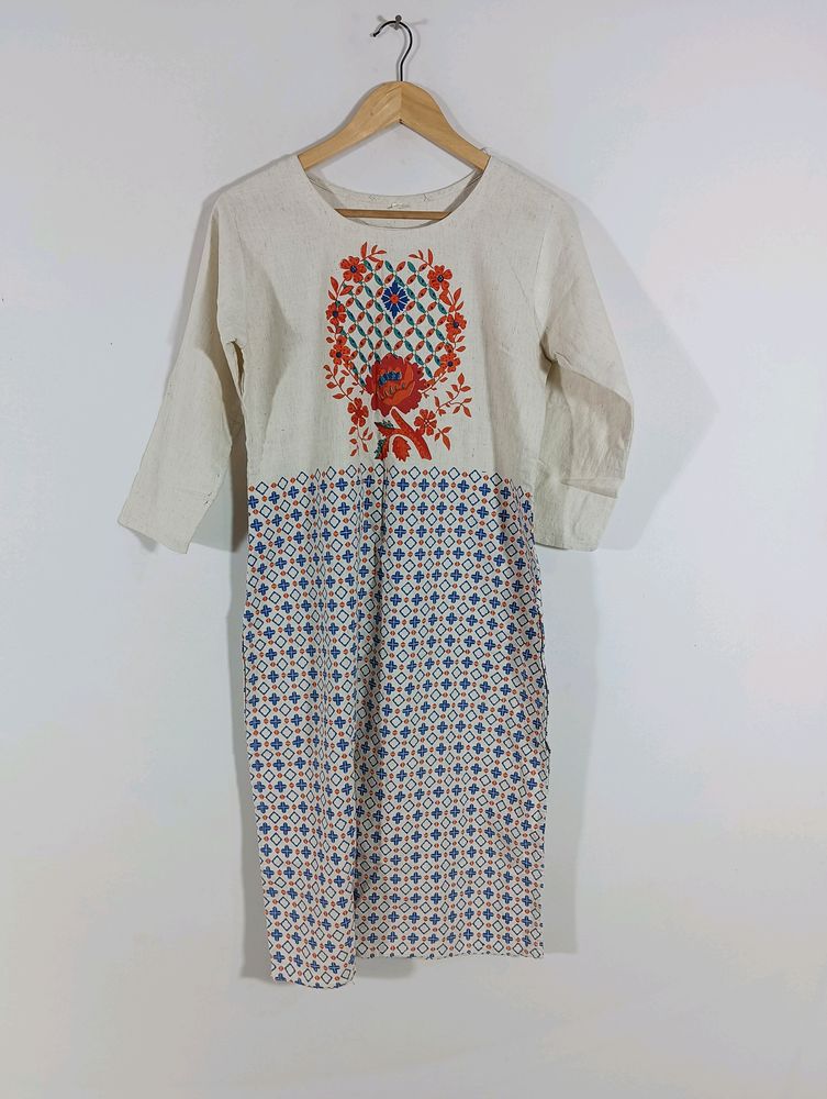 Cream Printed Kurta (Women)