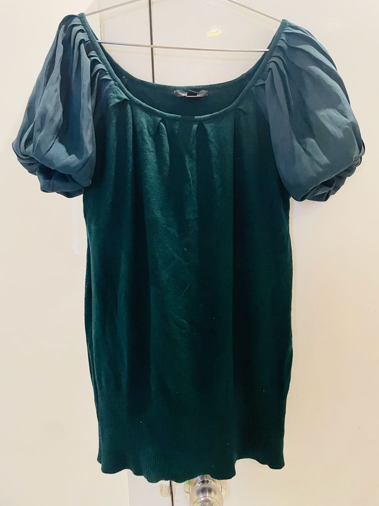 Gorgeous Mango Suit Knit Top With Satin Sleeves