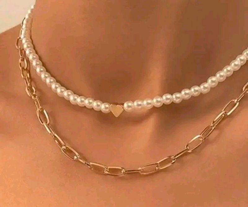 2 Layered Pearl & Gold Plated Chain