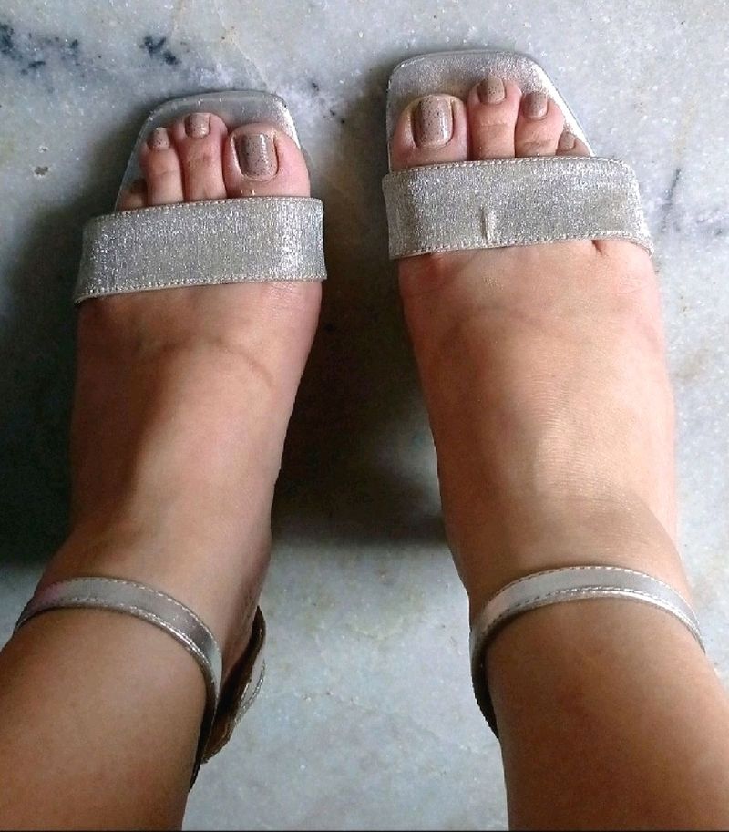 Silver Block Heels Sandals