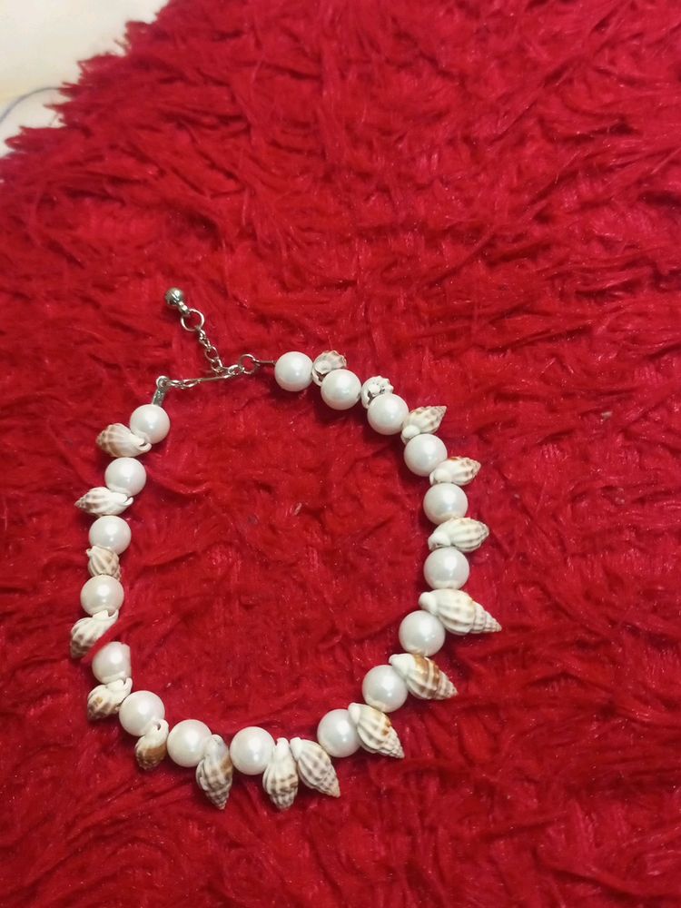 White Pearl And Shankh Girls Bracelet