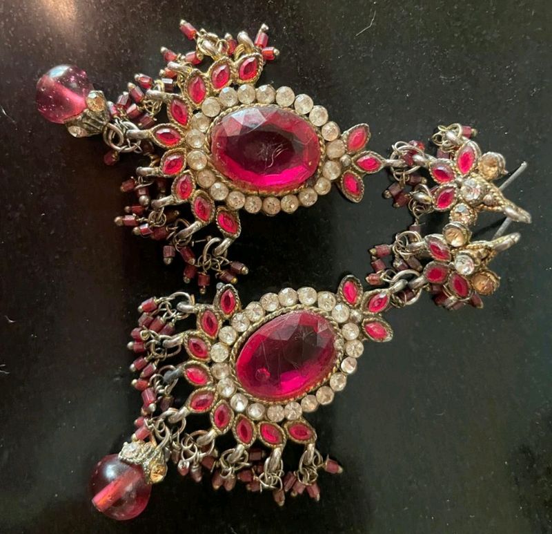 Beautiful Magenta / Pink Stone Studded Earrings