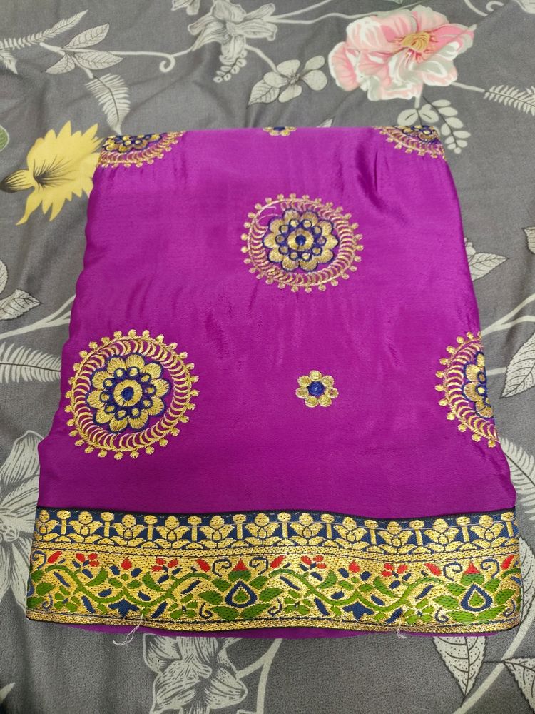 Purple Heavy Bordered Georgette New Saree