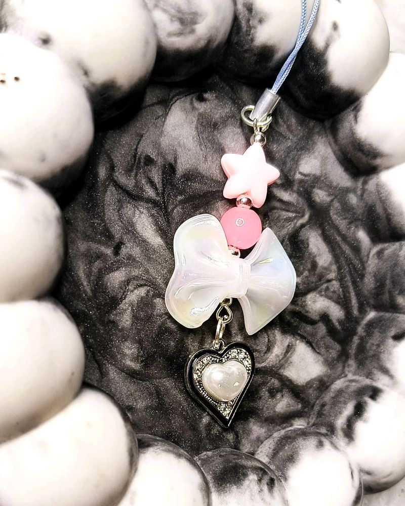 Pearl Heart & Bow Phone Charm Set Of Two