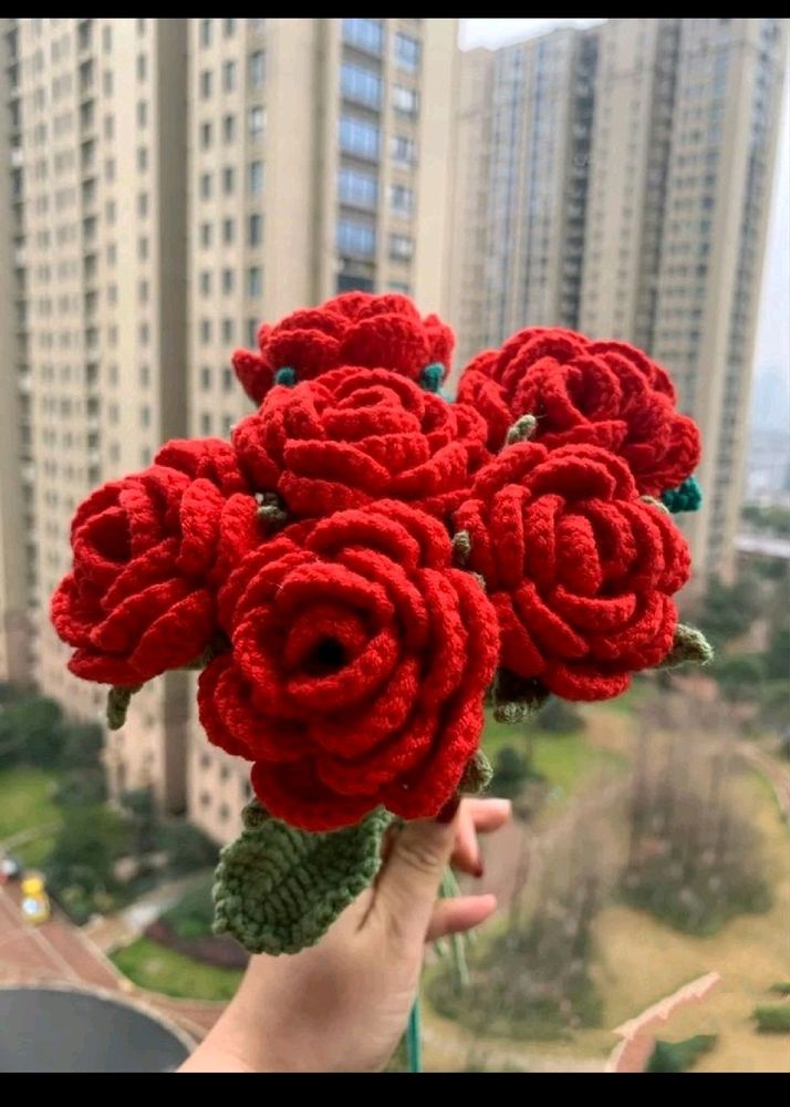 Pack Of 6 Crochet Red Roses 🌹