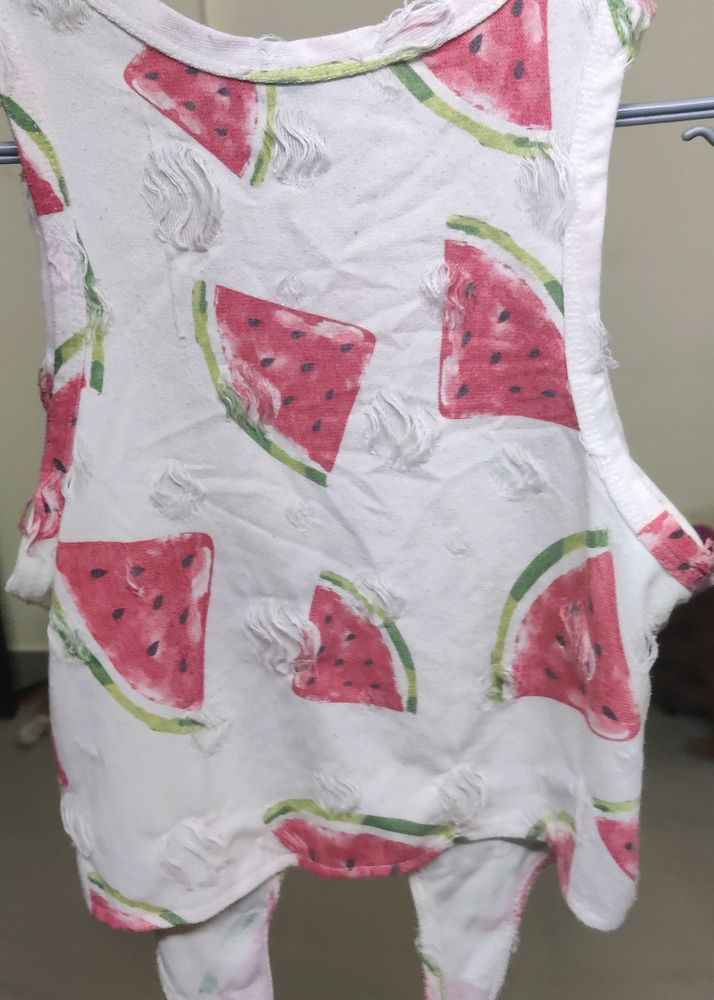 Watermelon Prints, Slightly Ripped Crop Top