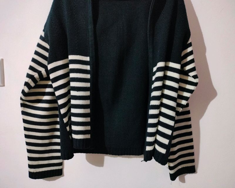 Woolen Black White Strip Jacket