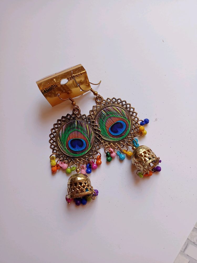 Peacock Print Oxidised Earrings