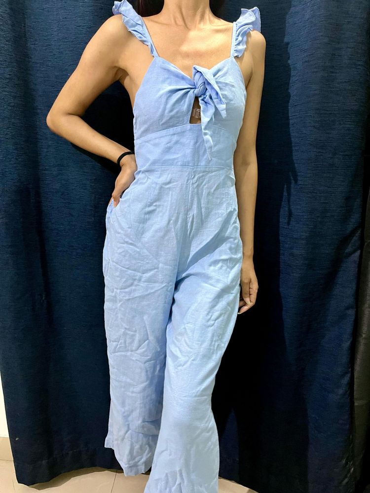 Zara Linen Blue Jumpsuit XS