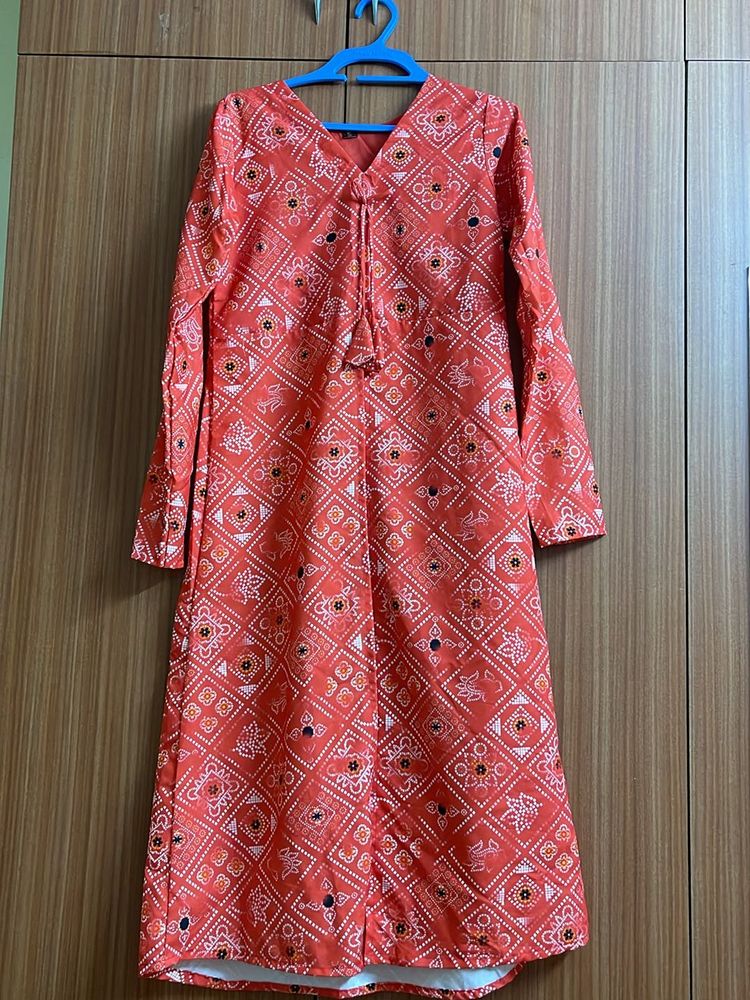 A-line Front Slit Bandhani Kurti