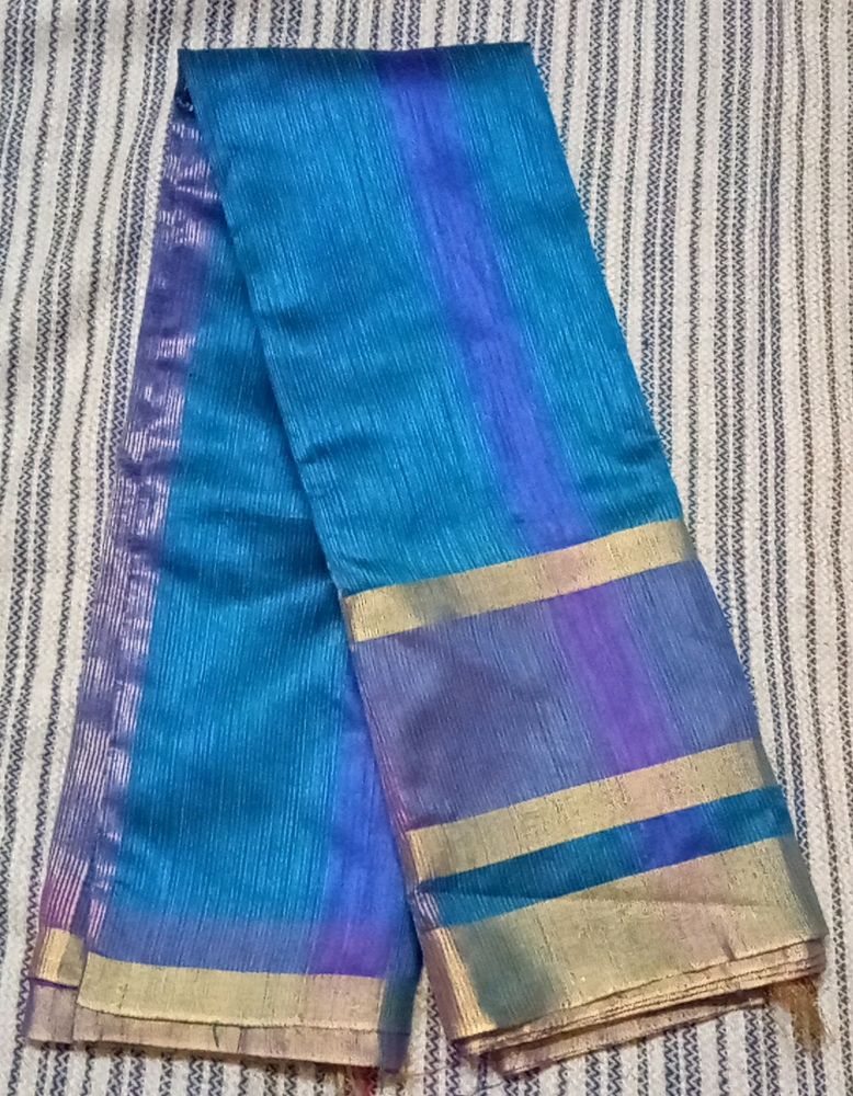 Semi Raw Silk Saree Body: Dark Blue Colour