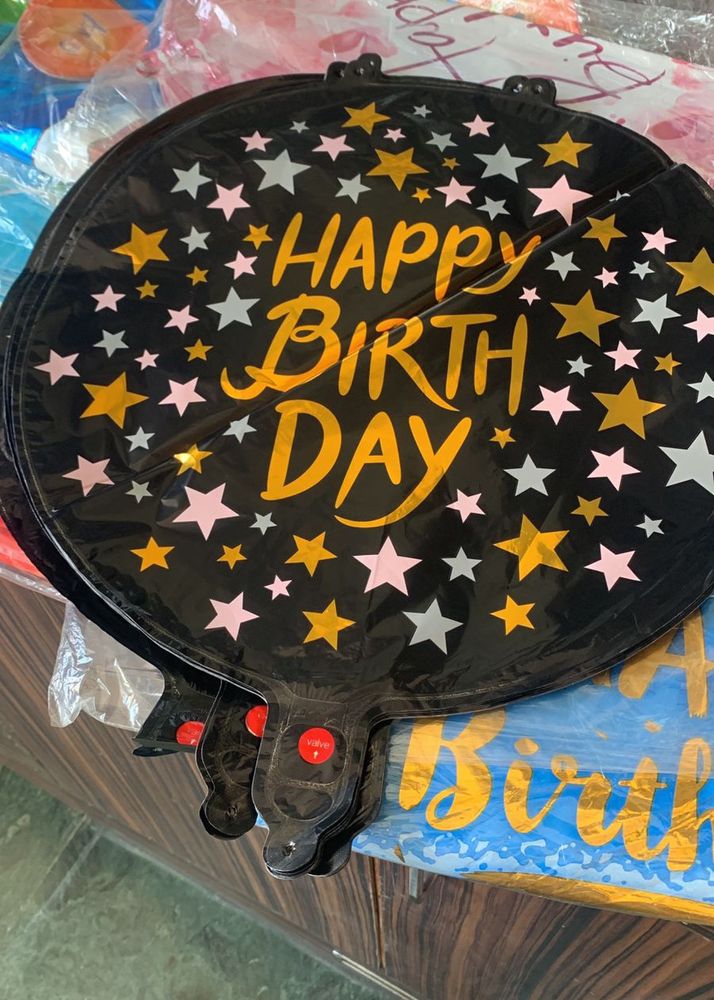 Happy Birthday 2 Pcs Black Golden Round