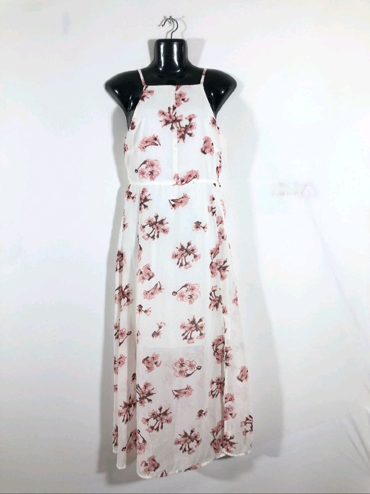 Sassafras Maxi Floral Print Halker Neck Dress