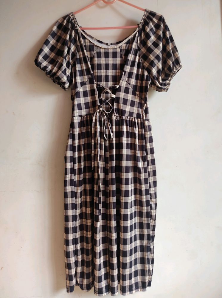 Gingham lace Up Dress