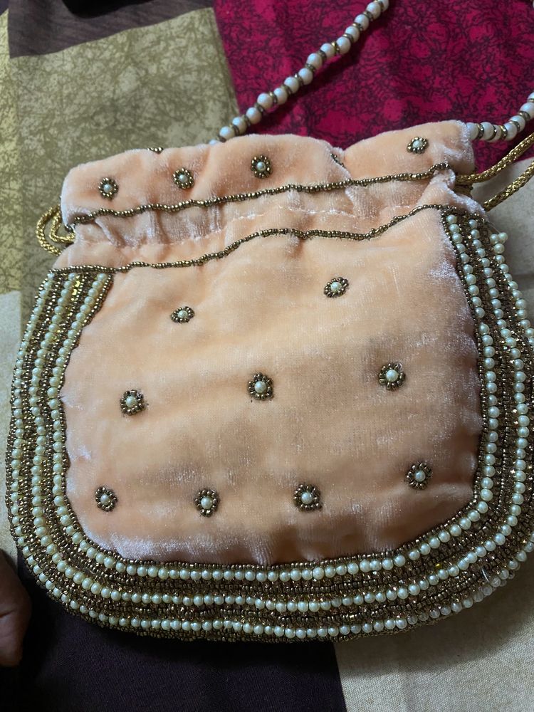 Pitch Pearl Beaded Potli