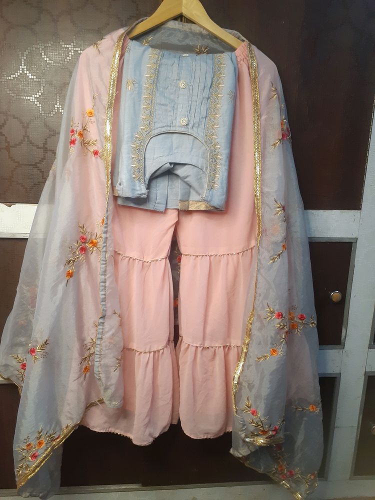 Heavy Pink Gray Sharara Set