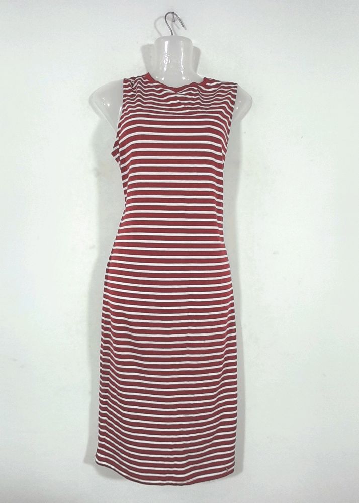 Miss Chase Maroon Stripped Dresses(Women's)